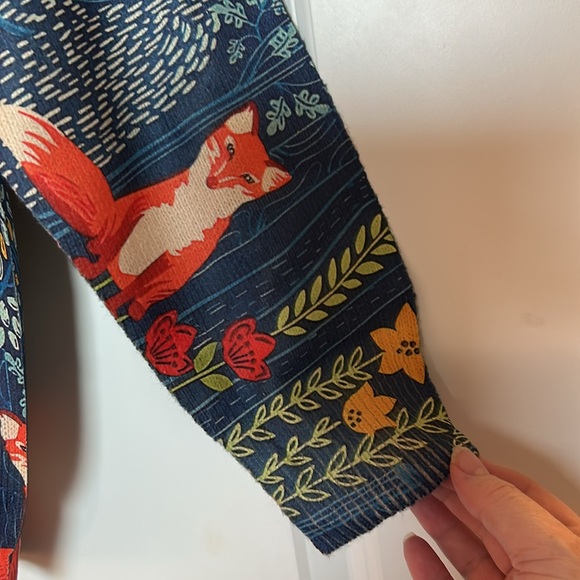 Fox Floral and Foliage Patterned Blue Neutral Anthropologie Sweater - Picture 7 of 10